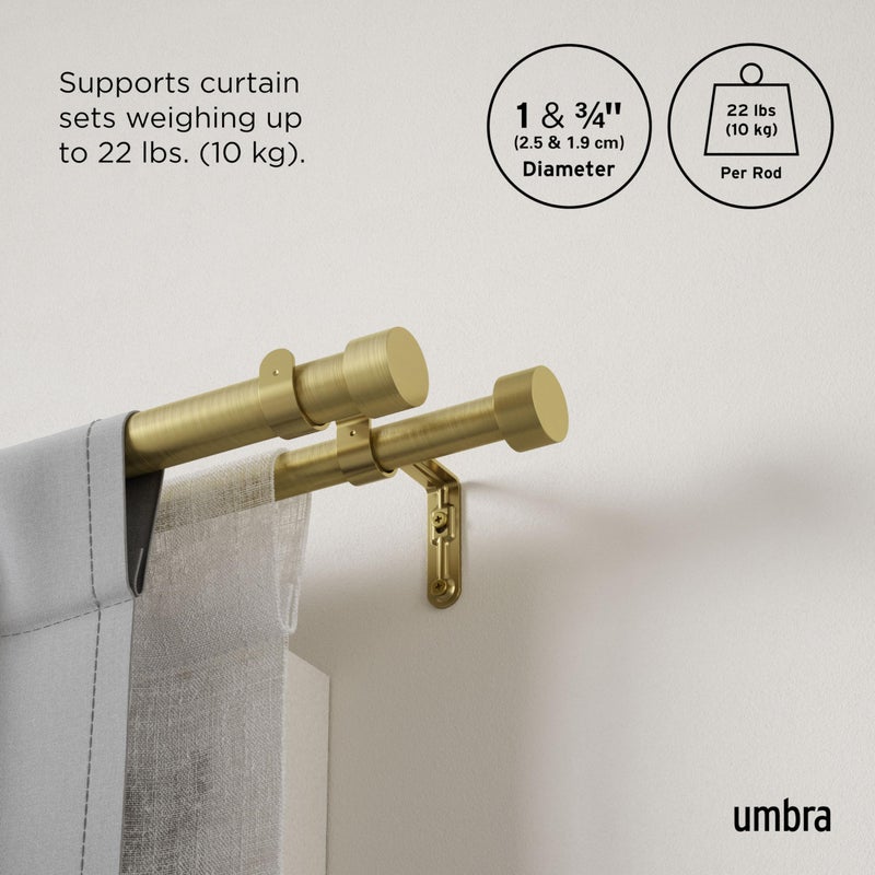 Umbra Cappa Double Curtain Rod, Includes 2 Matching Finials, Brackets & Hardware, 36 to 66-Inch, Gold - Image 5